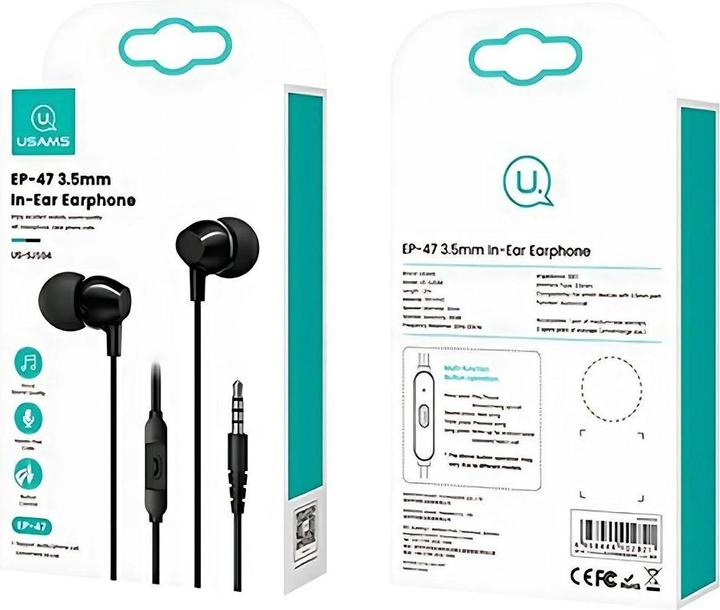 Actual product image Usams Sluchawki stereo EP-47 3.5mm czarnyblack 1,2m HSEP4701 US-SJ594 (ANC, Cable)