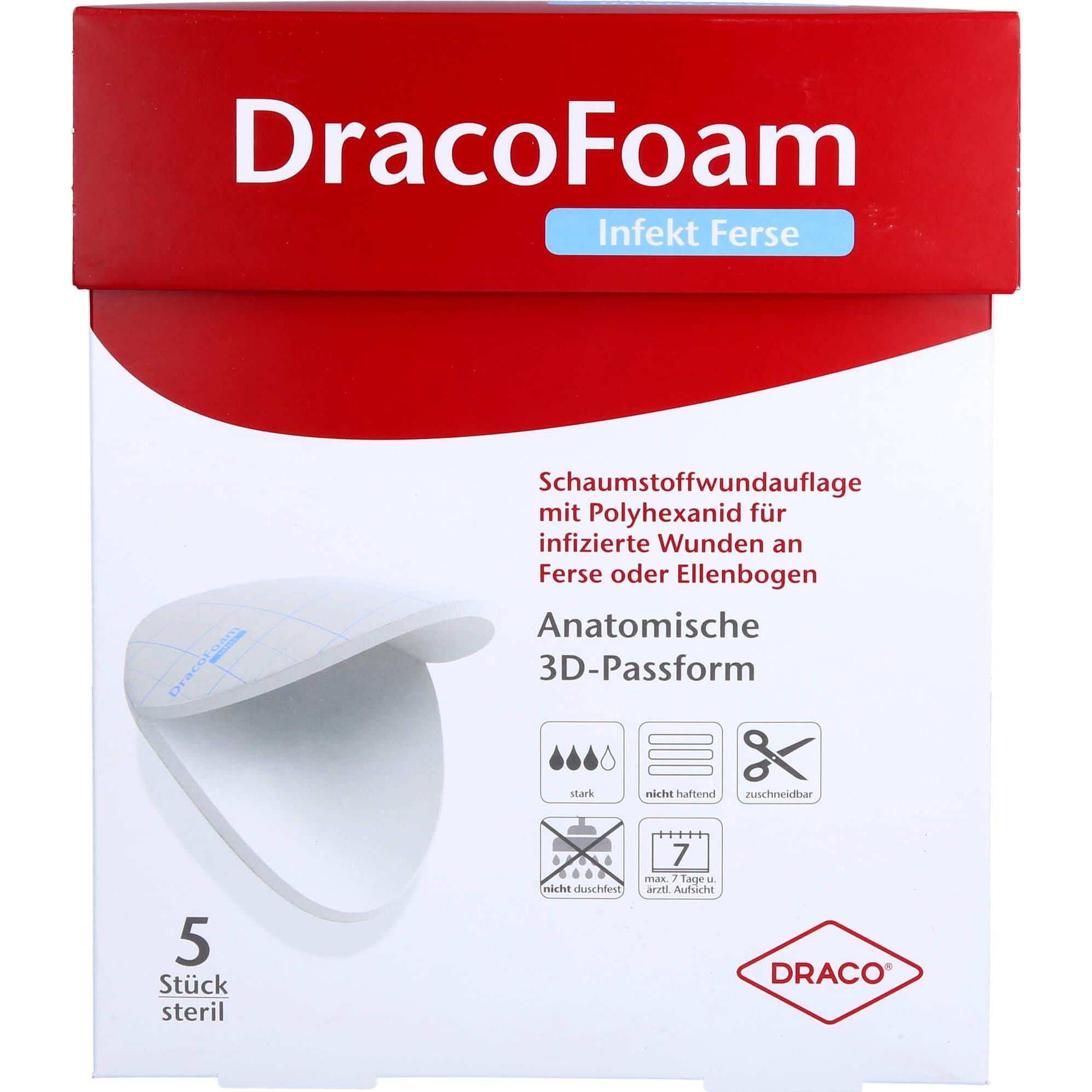 Dracco, Verbandsmaterial, DracoFoam Infekt Ferse Schaumstoffverband für infizierte Wunden, 5 St VER