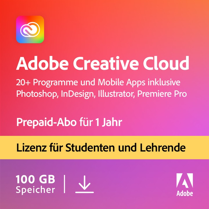 Adobe Creative Cloud Individual Student & Teacher (1 User, 1 Geräte/User, 12 Monate)