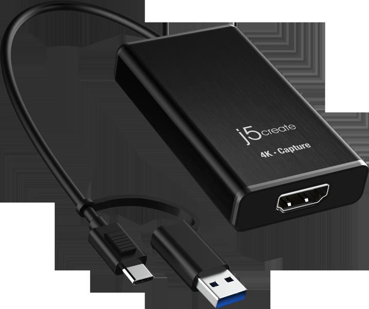 j5Create JVA11-N Adaptateur de capture HDMI™ 4K, Noir, USB 3.2 Gen 1 (3.1 Gen 1), 3840 x 2160 pixels (Android, Mac, Windows)