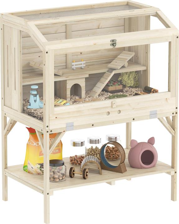 PawHut Hamsterkäfig Tannenholz, Kunststoff Naturholz