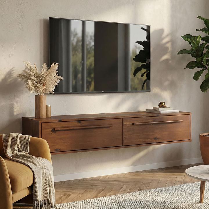 Produktbild IDIMEX Lowboard TECCA 145 cm mit 2 Klappen aus Massivholz - Kastanie farben (145 x 33 x 26 cm)