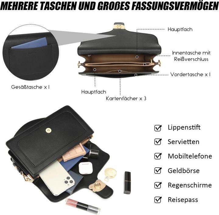 Produktbild Only-Bags.Store Umhängetasche Schultertasche Abendtasche Clutch mit 2 abnehmbaren breiten Riemen Kreditkartenfächer