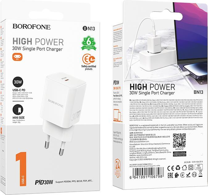 Immagine prodotto Borofone Netzladegerät BN13 Safety GaN - Typ C - PD 30W weiss (30 W)