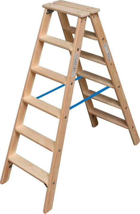 Actual product image Krause Double wooden stepladder 2x6 Working height: approx. 2.85m 10.2kg 81843 (Stepladder, 140 cm)
