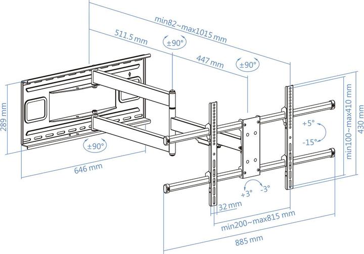 Actual product image Tooq Technology SOPORTE PARED LP4380XL-B 43"-80" NEGRO (Wall, 80", 50 kg)