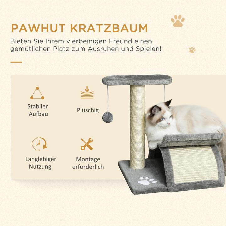 Produktbild PawHut Katzenkratzbaum mit Ball (43 cm, Hellgrau)