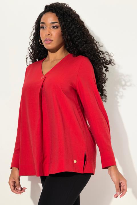 Immagine prodotto Ulla Popken Blusa con texture, bottone decorativo, scollo a V e maniche lunghe (42, 44)