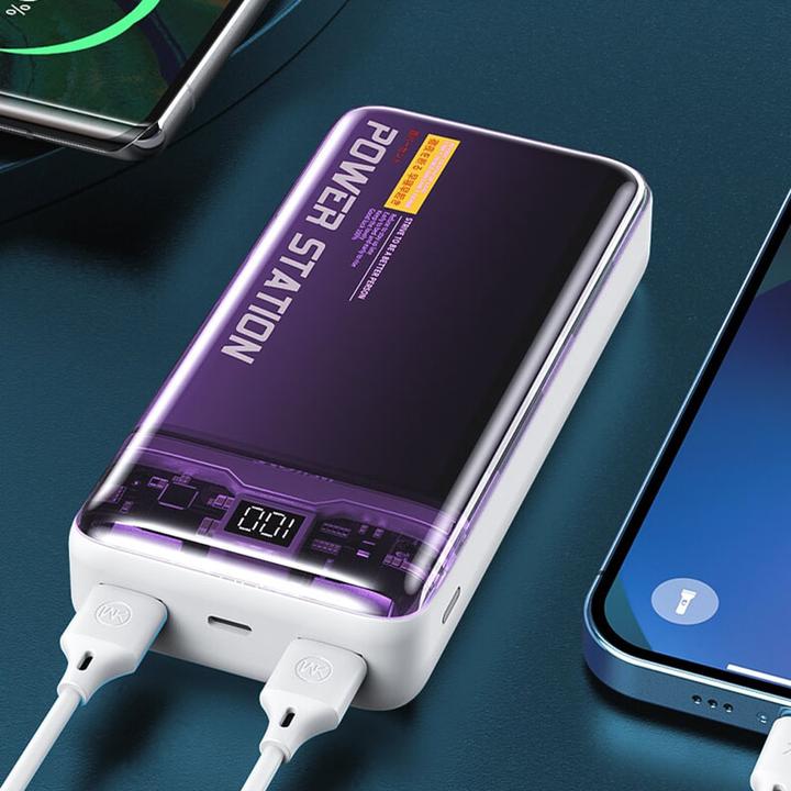 Actual product image Wekome WP-353 Vanguard-Serie – Powerbank 10000 mAh PD 20 W + QC 22,5 W (Lila / Transparent) (10000 mAh, 22.50 W, 37 Wh)
