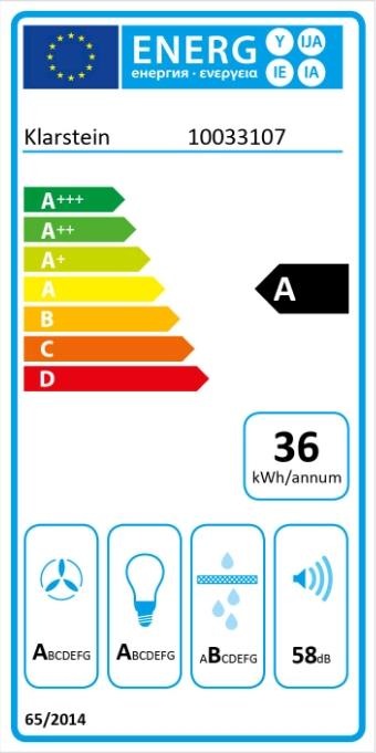 Energie-Label Klarstein Kronleuchter L Inselabzugshaube Weiss (Unterbauhaube)