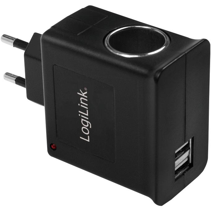 Thumbnail - LogiLink Steckdosenadapter, USB Ladegerät, Schwarz