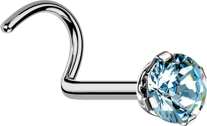 Actual product image Star Piercing Nasenstecker gebogen silber runder Kristall aqua gefasst (without brass, Titanium)
