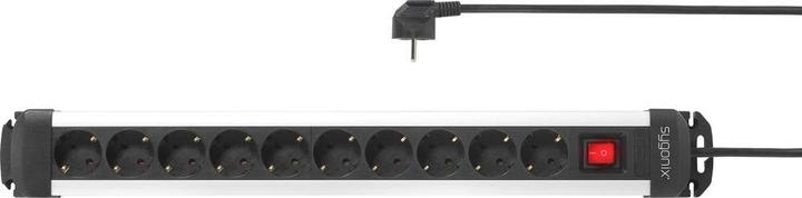 Actual product image Sygonix SY-4538266 Multiple socket outlet with switch 10-way black, silver earthing contact 1 pc. (10 x, CEE 7/3, 1.40 m)