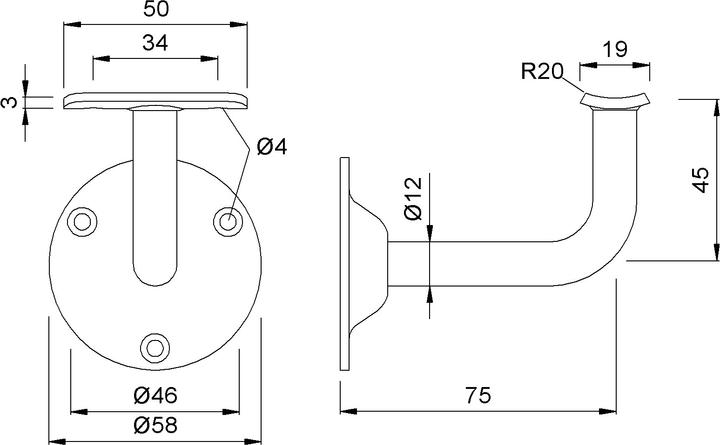 Actual product image Kws Handrail supports 4524 / 4525 (Stainless steel)