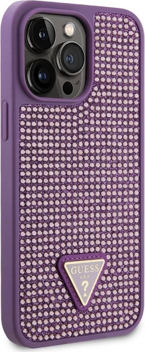 Actual product image Guess Rhinestones Triangle Metal Logo Case for iPhone 15 Pro Max Purple (Apple iPhone 15 Pro Max)