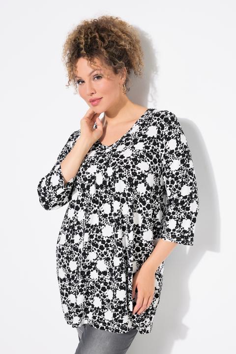 Produktbild Ulla Popken Shirt, Blüten, A-Linie, V-Ausschnitt, 3/4-Arm (50, 52)