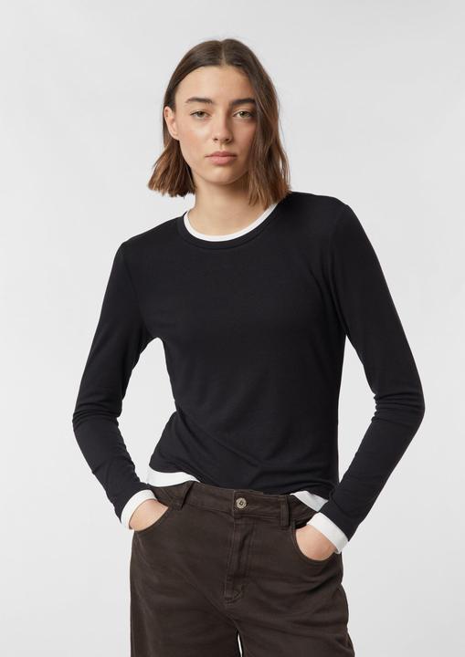 Produktbild Comma T-Shirt Basic Langarm Viskoseshirt mit Kontrast Doppelbündchen (48)