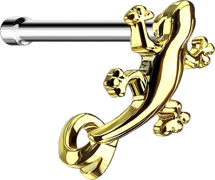 Star Piercing Nasenstecker gerade vergoldet Echse (Messing, Chirurgenstahl 316L)