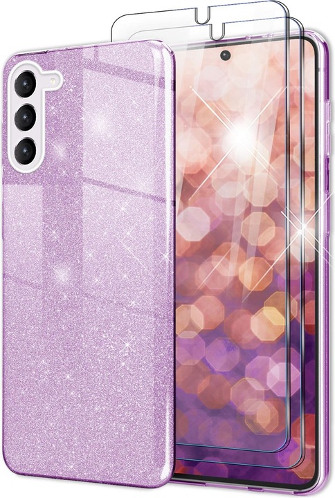 Produktbild Nalia Glitzer Silikon Hülle mit 2x Displayschutz (Samsung Galaxy S23+)