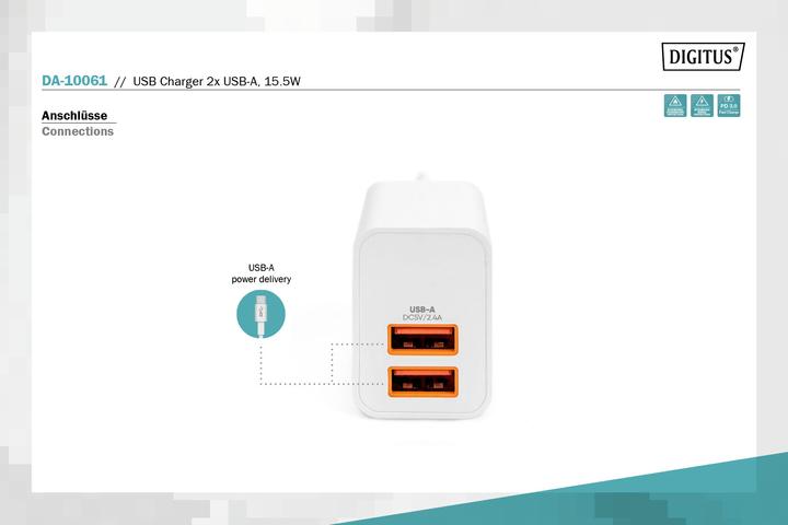 Produktbild Digitus USB Ladegerät 2x USB-A, 15,5W (15.50 W)