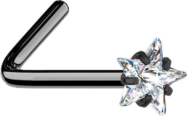 Produktbild Star Piercing Nasenstecker gewinkelt schwarz Kristallstern silber gefasst (ohne Messing, Chirurgenstahl 316L)