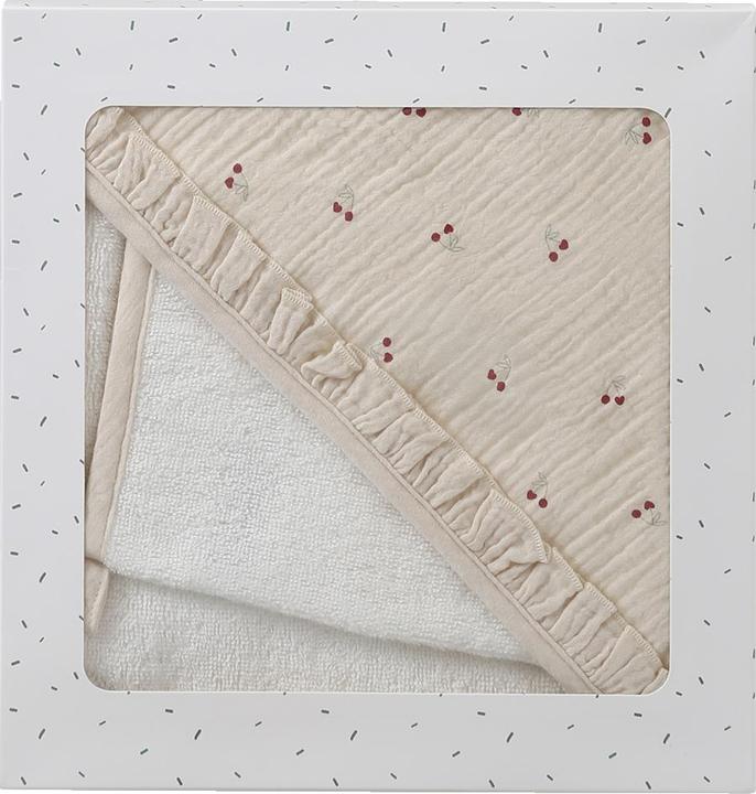 Image du produit Vertbaudet Baby Geschenk-Set: Kapuzenbadetuch & Waschhandschuh CHERRY (80 x 80 cm)