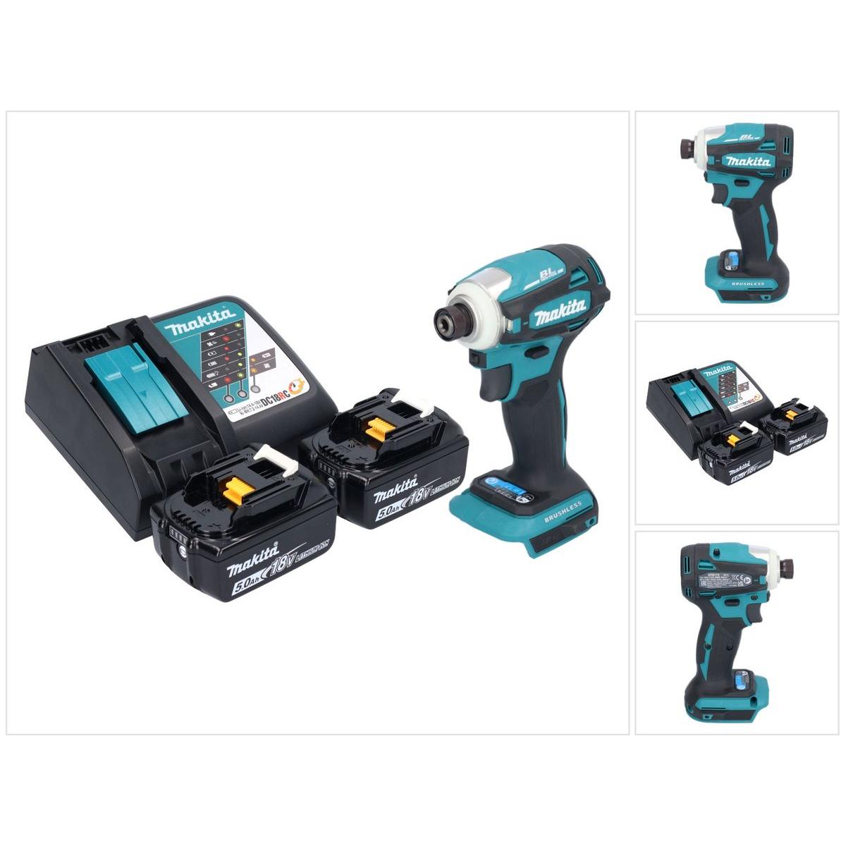 Makita, Bohrmaschine + Akkuschrauber, DTD 172 RT Akku Schlagschrauber 18 V 180 Nm 1/4" Brushless + 2x Akku 5,0 Ah + Lade...