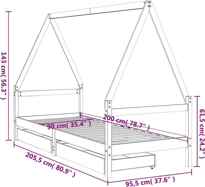 Produktbild vidaXL Kinderbett (90 x 200 cm)