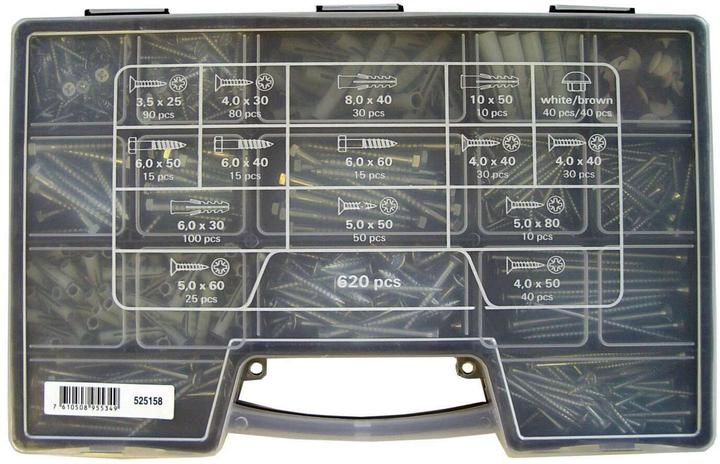 BestaPac Schrauben und Dübelkoffer 620 Stück (620 Schrauben pro Stück)