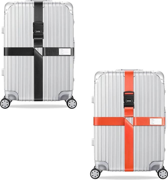 Produktbild König Design 2x Kreuz Kofferband Koffergurt Gepäckband Kofferriemen Gepäckgurt Zahlencode Set