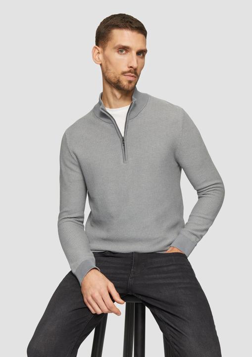 Produktbild s.Oliver Strickpullover Strickpullover mit Troyer-Kragen und Bi-Color-Struktur (XL)