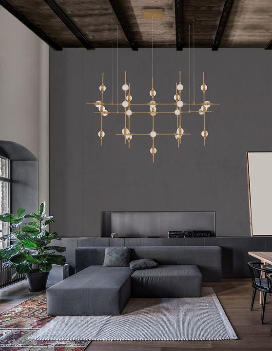 Produktbild Nova Luce ATOMO LED Pendelleuchte Gold 84W Warmweiss 106x58,5x150cm dimmbar 9180630