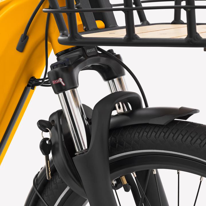 Image du produit Btwin Vélo utilitaire électrique Cargobike R500E Longtail V2 jaune (44 cm)