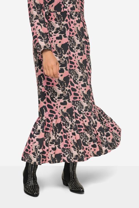 Image du produit Angel of Style Robe maxi coupe trapèze à mélange de motifs animaux, col tunisien et manches longues (48)