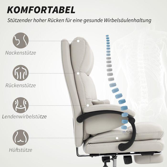 Produktbild Swisshandel24 Bürostuhl, Lendenwirbelstütze, Armlehne, Fussstütze, Kunstleder, Hellgrau (46 - 62 cm)