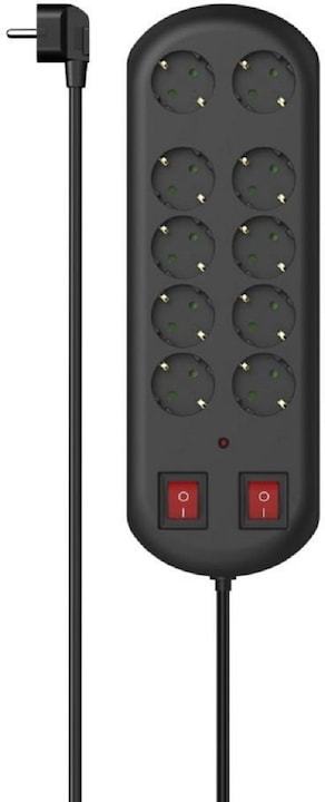 Image du produit Hama Bâti de prises, 10x, protection contre les surtensions, deux interrupteurs, 2 m, noir (10 x, CEE 7/3, 2 m)