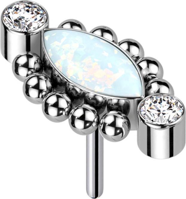 Produktbild Star Piercing Threadless zwei Kristalle silber zehn Kugeln Ovaler Opal weiss (ohne Messing, Titan)