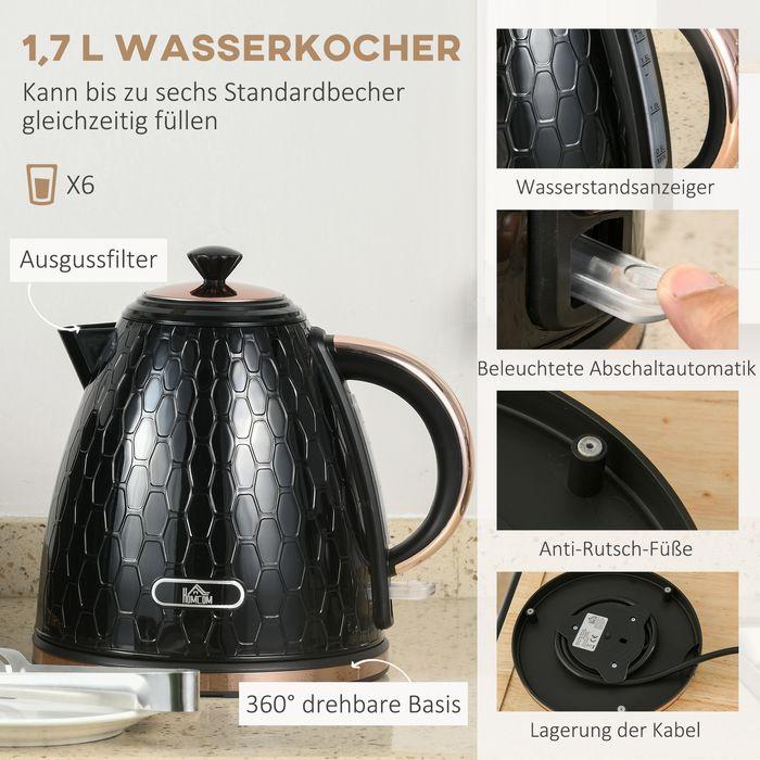 Actual product image Swisshandel24 Wasserkocher- und Toaster-Set, 1,7 L, verschiedene Modi, LED-Anzeigen, Schwarz (1.70 l)