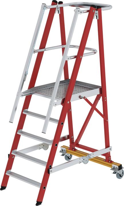 Produktbild Günzburger Plattformleiter GFK/Alu klappbar und fahrbar mit GFK-Handlauf 5 Stufen (Plattformleiter, 60 cm)