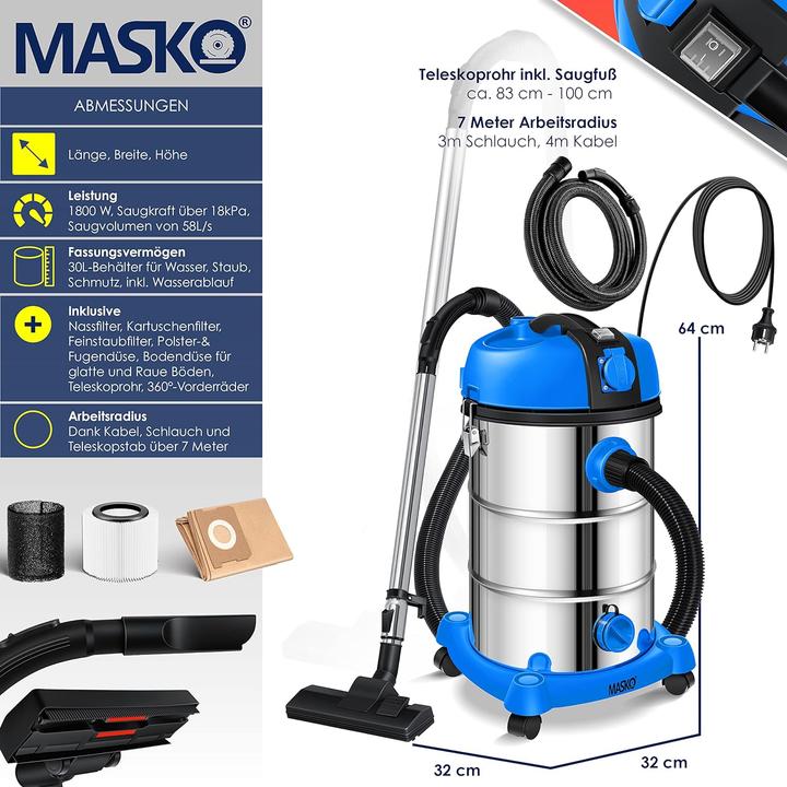 Image du produit Masko Aspirateur industriel bleu (Aspirateur eau et poussière)