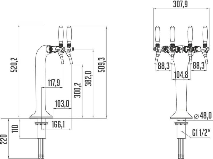 Image du produit Ich-zapfe Schanksäule, Bierzapfsäule 4-leitig, Chrom