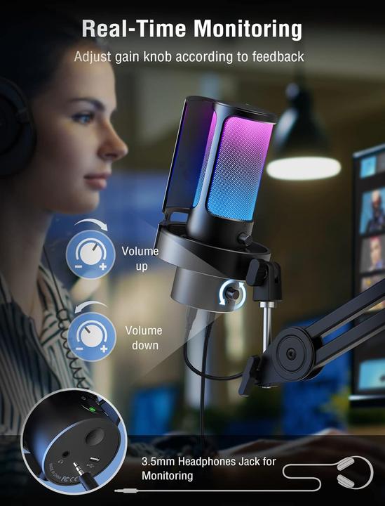 Immagine prodotto Fifine A8PLUS USB Microphone for Recording and Streaming on PC and Mac, with 3 RGB Modes