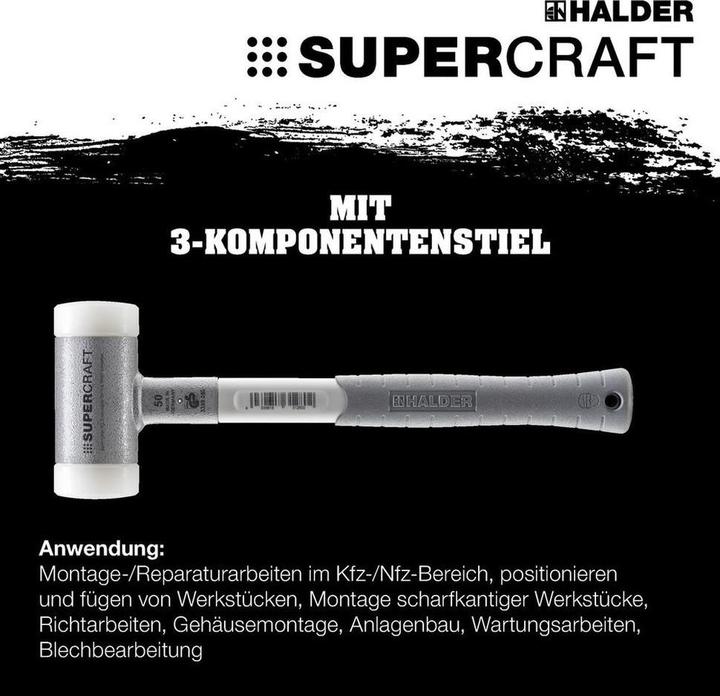 Actual product image Halder SUPERCRAFT soft-face hammer, recoilless with 3-component handle white (1040 g)