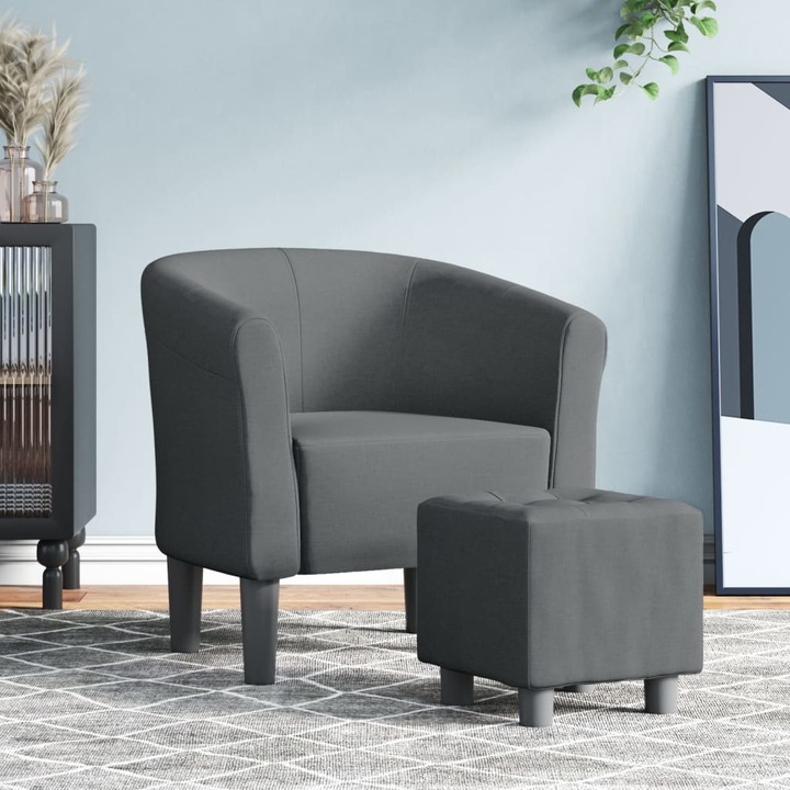 Produktbild VidaXL Clubsessel mit Fusshocker Dunkelgrau Stoff,Farbe