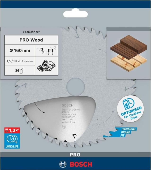 Productafbeelding Bosch Professional Zubehör Cirkelzaagblad Standaard voor hout, 160x1,5/1x20, 36 tanden