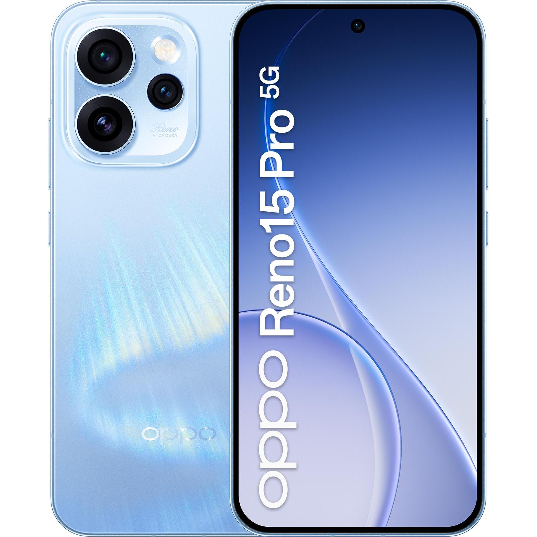 OPPO Reno15 Pro 5G (512 GB, Aurora Blue, 6.32", Dual SIM, 5G), Smartphone, Blau