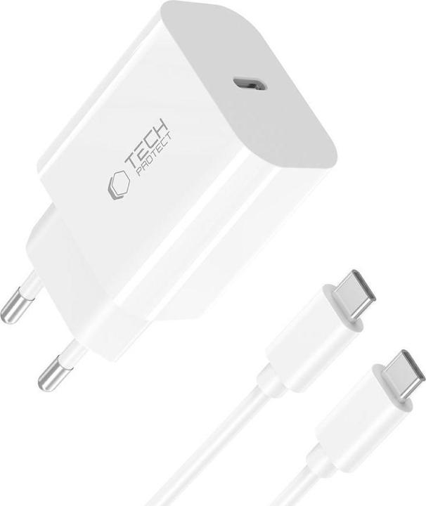 Produktbild Tech-Protect NC20W PD20W USB-C wall charger with USB-C cable - white (20 W, 1 Port)