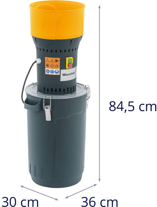 Produktbild Wiesenfield Getreidemühle elektrisch inkl. 25 l Auffangbehälter + 5 Sieben 300 kg/h 1300 W