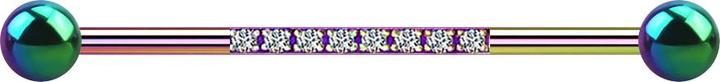 Star Piercing Barbell farbig mit zwei Kugeln acht Kristalle silber (ohne Messing, Chirurgenstahl 316L)
