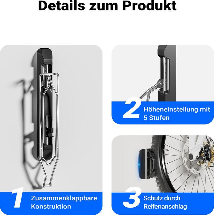 Actual product image Wiltec Bicycle wall mount 11.8x63.8x58.3cm up to 35kg Bicycle mount